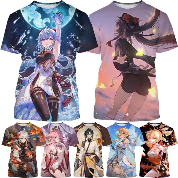 

2023 Genshin Impact 3D футболка, Лидер продаж, модный унисекс Топ в стиле Харадзюку с коротким рукавом