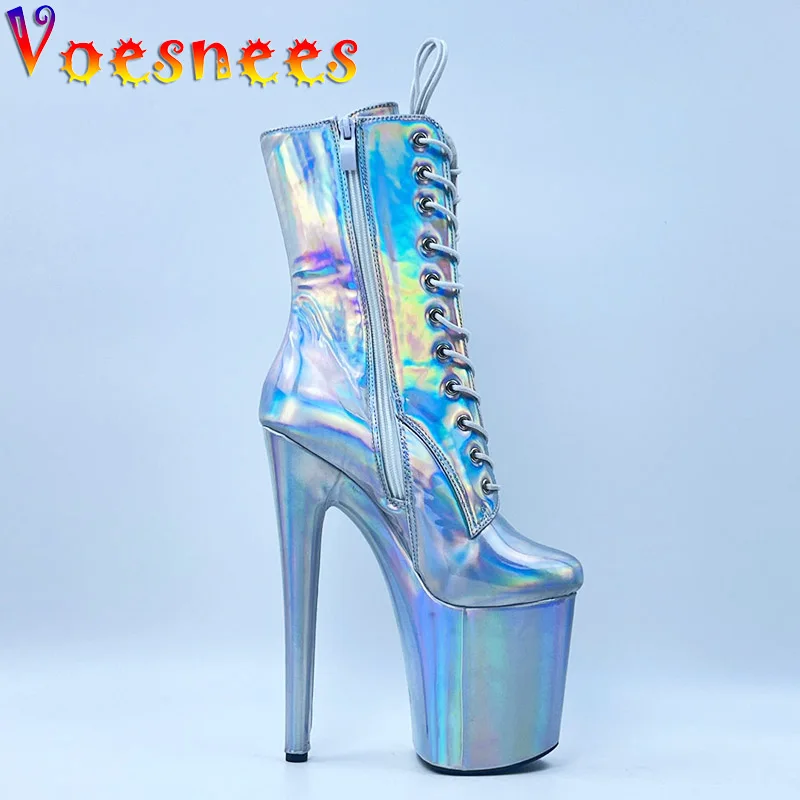 

Holographic Color Boots For Women 20CM Side Zip High Heels Platform Pole Dancing Shoes Fetish Queen Nightclub Pumps Trendy Boots