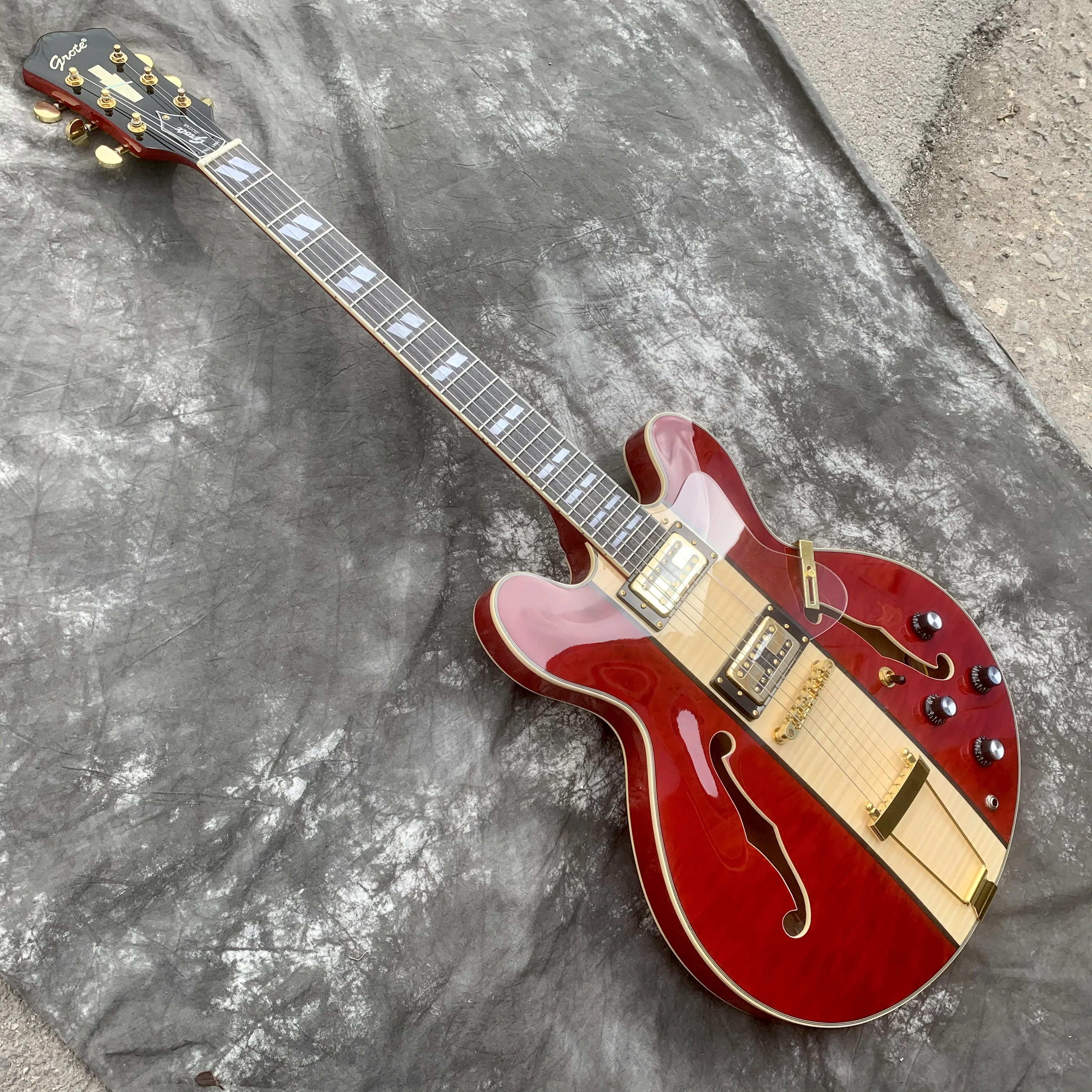 

Grote Red Gloss Finish Jazz Electric Guitar Semi Hollow Archtop Maple Body