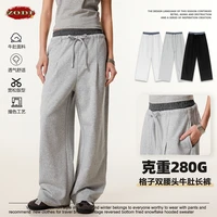 ZODF New 2025 Spring Men 280gsm Straight Pants Unisex Casual High Street Double Waist Sport Trousers Brand Streetwear HY1004 1