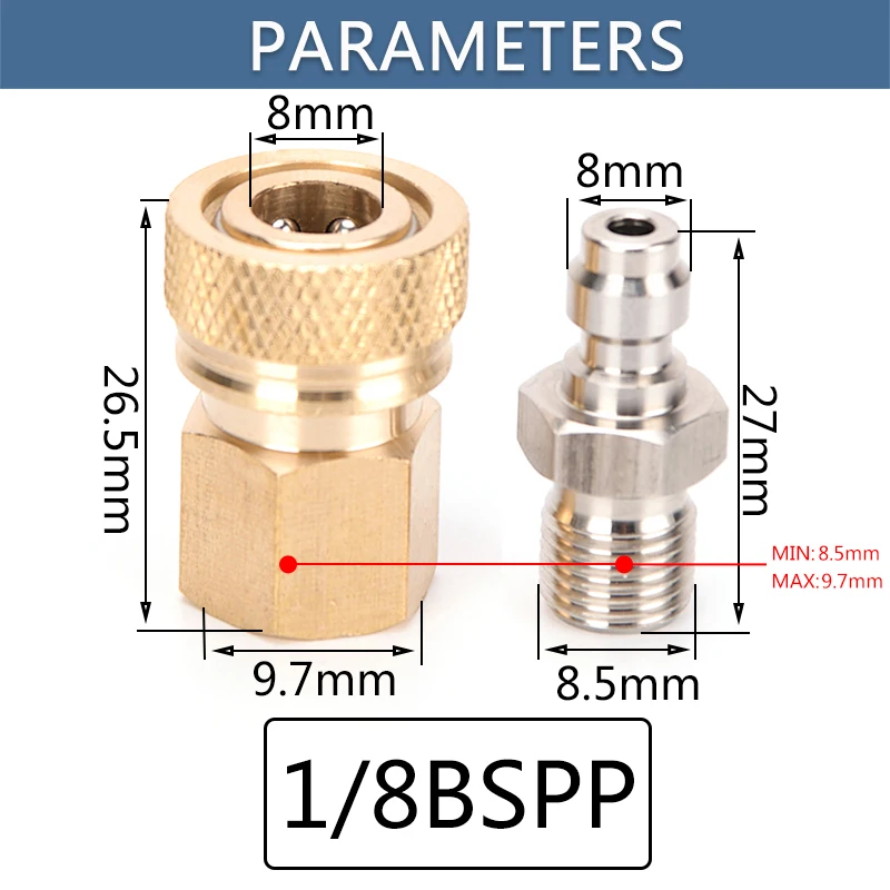 BSPP M10 NPT Thread Plug Connectors 8mm Filling Head Quick Disconnect Air Refilling Coupling Quick Release Fittings Socket quick connect fittings air pump parts 2pcs