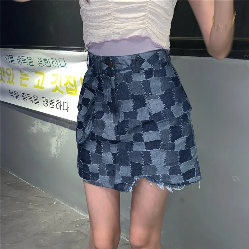 

All-Match Streetwear Chic Denim Mini Irregular Skirt 2021 Women Preppy Style High Waist A-Line Skirts Faldas Mujer New Fashion