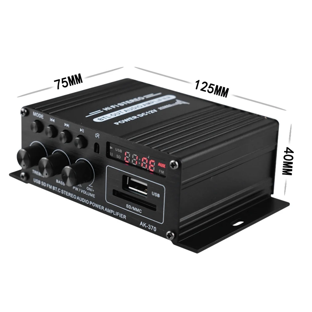 AK-370 블루투스 호환 앰프, 홈 시어터 앰프, DC 12V 오디오 앰프 보드, 미니 HIFI 스테레오, USB OTG 입력, 20W + 20W