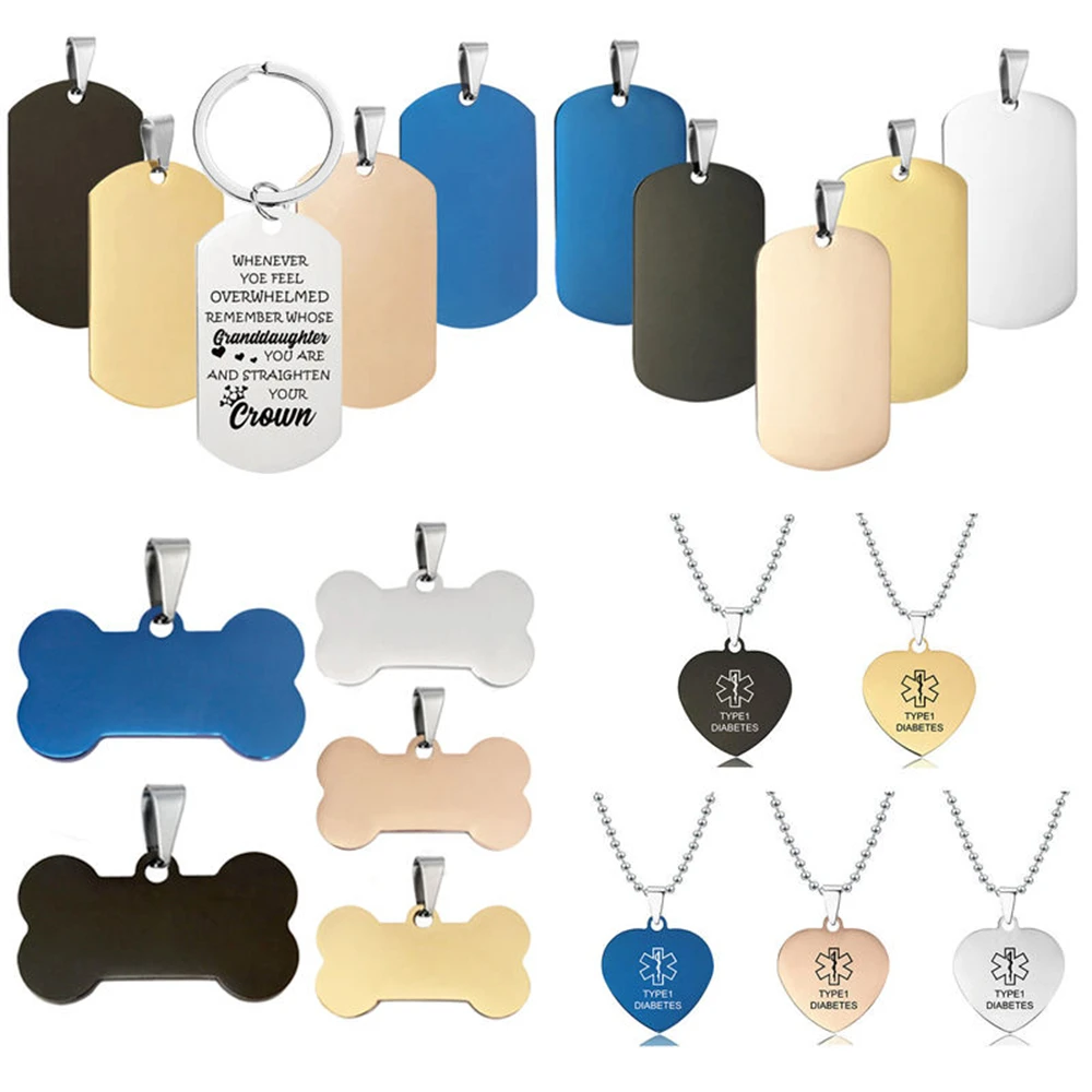 

1 PCS Silver Gold Black Pet Nameplate Stainless Steel Dog Cat Name Tags Collar Accessories Blank Pendant Customized Pet ID Tag