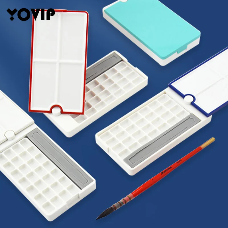 360&deg; Rotating Empty Watercolor Palette Nail Art Tray Box 28 Grid For Diy Travel Gouache Oil Plastic Nail Art Palette
