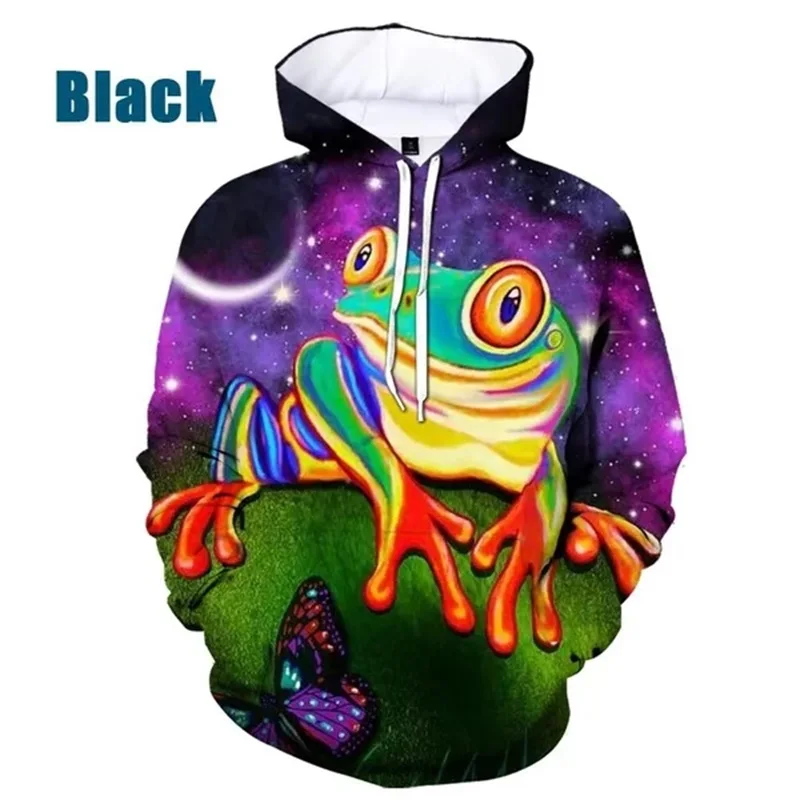 thumbnail image 1 of Sudadera con capucha para hombre, con estampado 3D de rana, con estampado de animales, informal, de talla grande, con estampado completo, 1 of 5