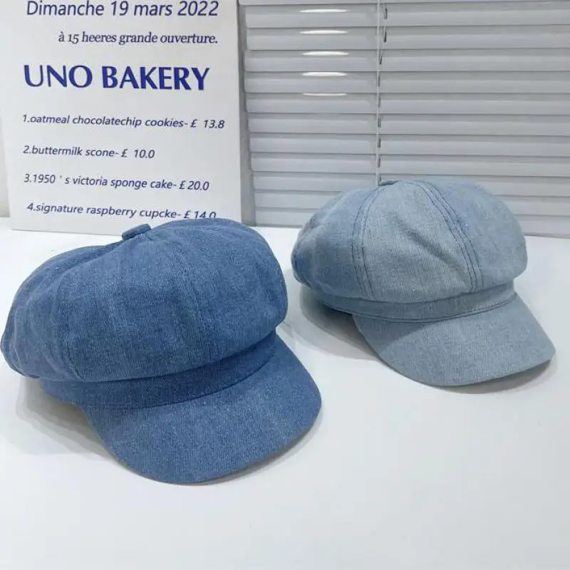 Octagonal Caps Women Hats Vintage Beret Solid Color Denim Cloth Casual Female Newsboy Cap Painter Cap women beret women hats