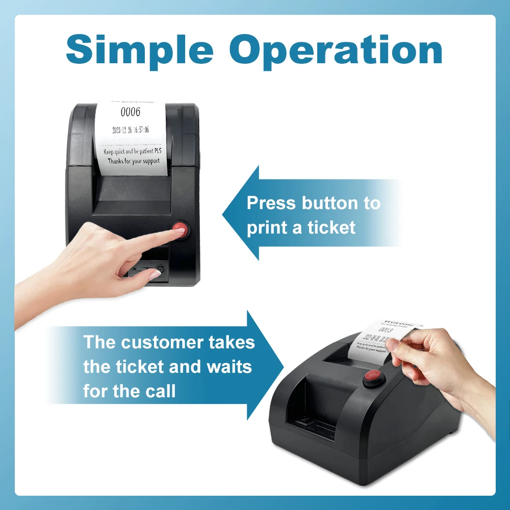 Ticket Turno Dispenser 57mm Label Receipt Take A Number Machine for Queue Call Management system Support Change Logo Language