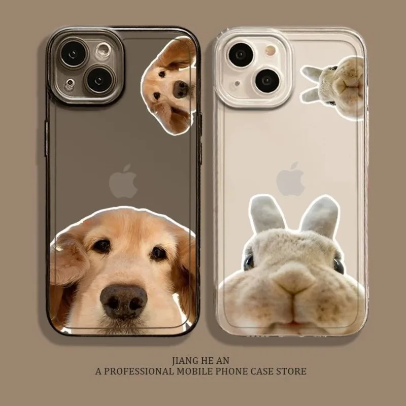 Funny Cartoon Dog and Rabbit Clear Couple Phone Case - Cute and Playful Design