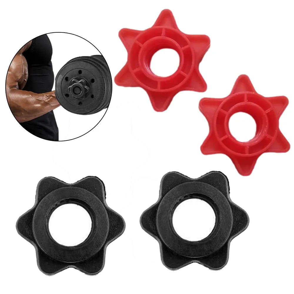 Dumbbell Spinlock Collars 2 Piece Red/Black Plastic Nut Barbell Spin Lock Screw Clips for 1 Weight Lifting Bars