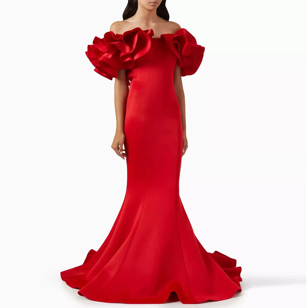 

Ruffles Evening Dress For Sexy Women 정장원피스 Vestidos de festa Elegant Crepe Off The Shoulder Cocktail Party Prom Gown 2024