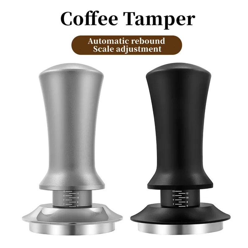 

51/53/58mm Coffee Tamper Adjustable Depth with Scale Stainless Steel Solid Constant Pressure Compactor Coffee Powder Hammer