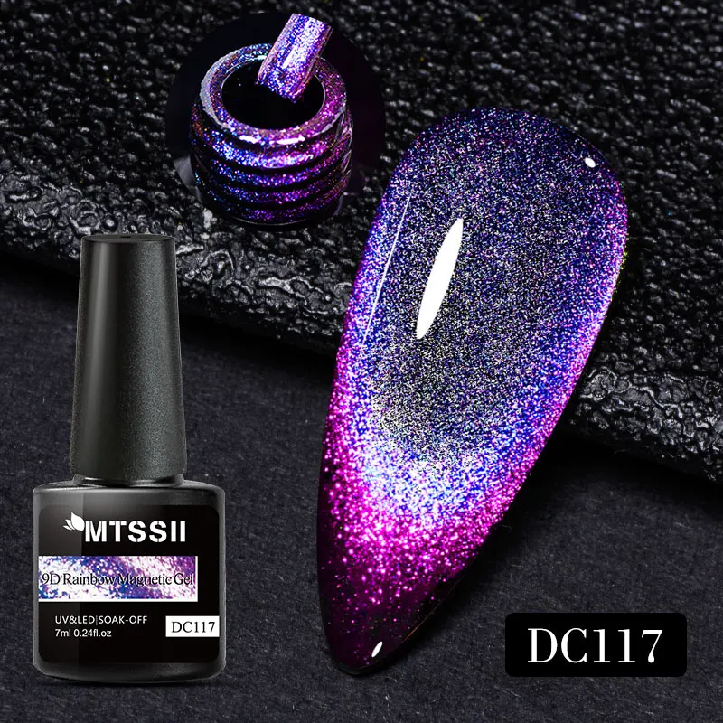Mtssii 7ML 9D Cat Magnetic Gel Nail Polish Laser Magnet Soak Off UV Gel Semi Permanent Shiny Glitter Cat Eye Nail Varnish