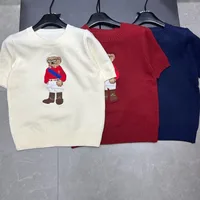 European Style Luxury Brand Loose O-Neck Bear Pullover Tops Knitwear Woman Short Sleeve T-shirt Ladies Wool Knitted Sweater - Image 5