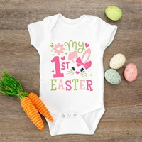 My First Easter Baby Bodysuit Easter Party Infant Outfit Bunny Printed Boys Girls Romper Jumpsuit Newborn Short Sleeve Jumpsuit 1
