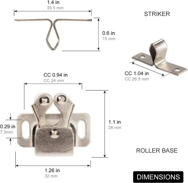 เฟอร์นิเจอร์ประตูทองแดงโบราณสีตู้ประตูตู้ Roller LATCH TWIN Double Catches พร้อม Striker และฟรีสกรู 3