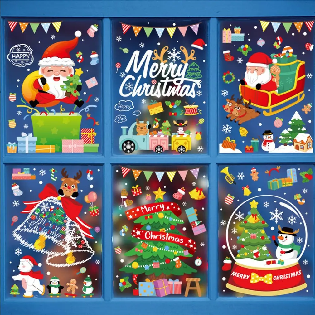 Hot Christmas Wall Stickers Babbo Natale Snowflake Elk Window Glass Stickers Per Capodanno 2024 Xmas Party Home Wall Decalcomanie