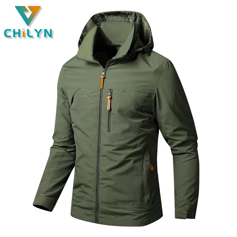 Chilyn Men's Hiking Jackets Outdoor Waterproof Breathable Hooded Camping Climbing Trekking Coat