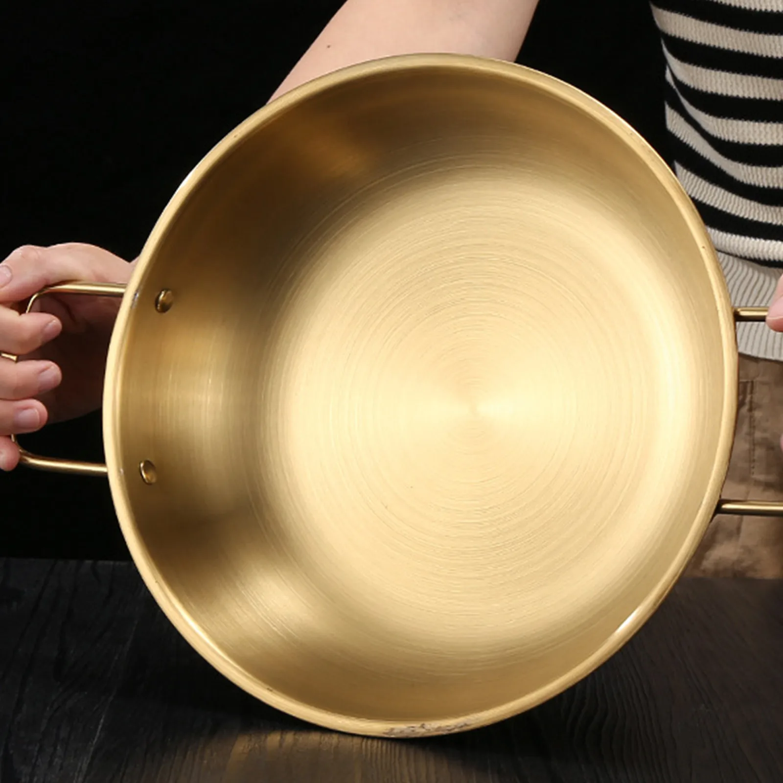 Gold/Silver Stainless Steel Instant Noodle Pot, Single Person Small Hotpot,Double Ear Flat Bottomed Dry Pot, Kitchen supplies