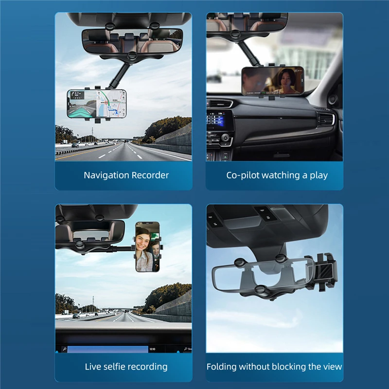 360&deg; Car Rearview Mirror Phone Holder Mount Phone and GPS Holder Universal Rotating Adjustable Telescopic Stand Support phone holder,phone stand,car phone holder,cell phone holder