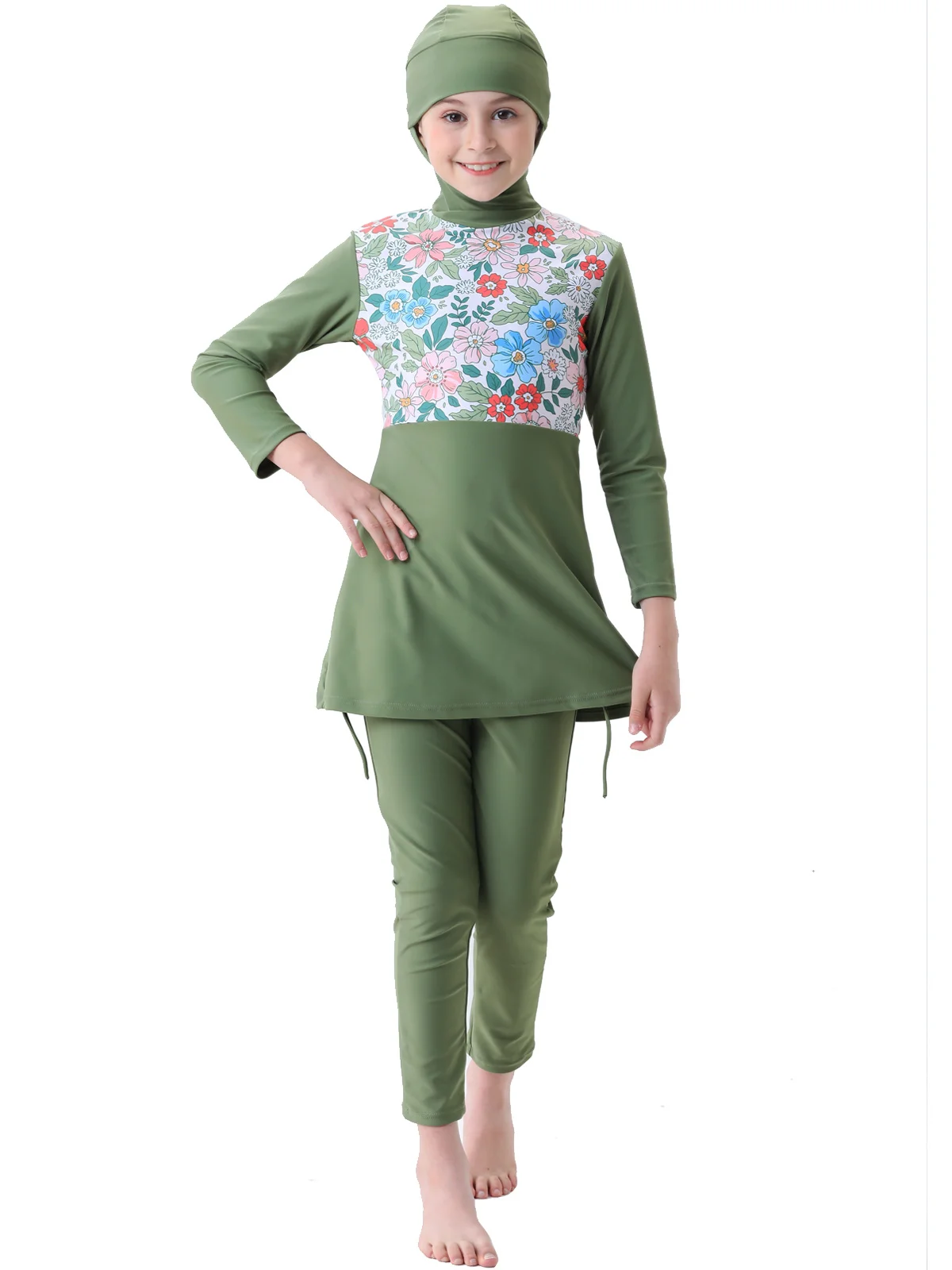 Muslim Swimwear Hijab Islamic Swimsuit for Girls Muslim Swimwear Children's Modest Long Sleeve Burkini 2 Piece Swimming Suit