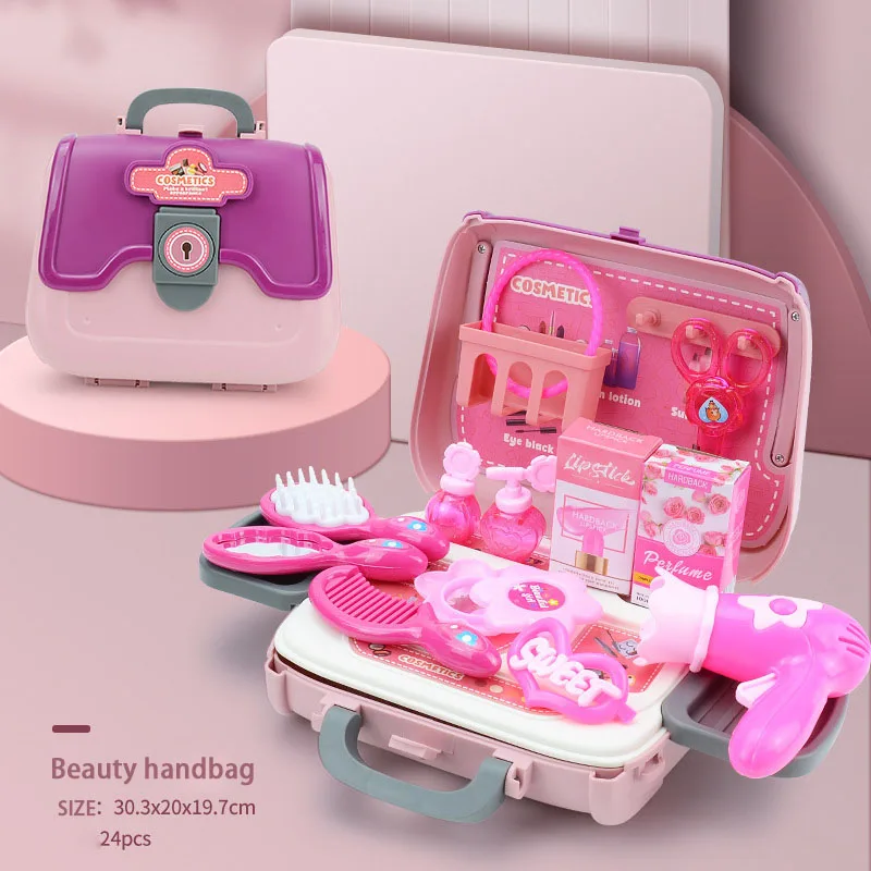 24PCS Beauty Salon Set Toys for Girl Pretend Play Kid Make Up Toys Simulation Home Makeup Box Toys Girl Birthday Christmas Gift 2