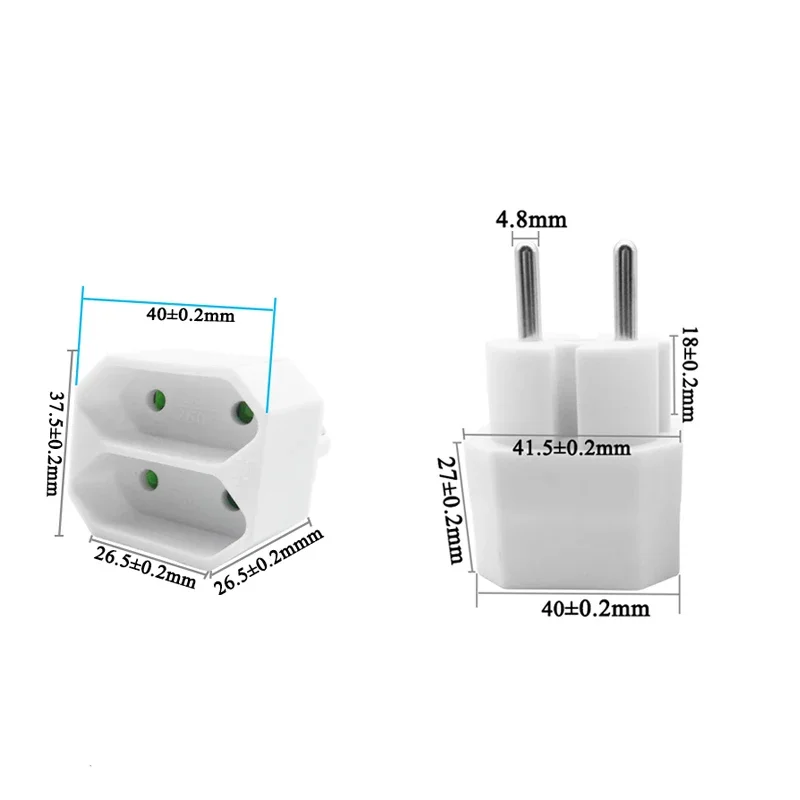 유럽 플러그 2 핀 4.8mm 턴 4.0mm 2 홀 EU 소켓 플러그, 배전 어댑터 플러그 16A 250V