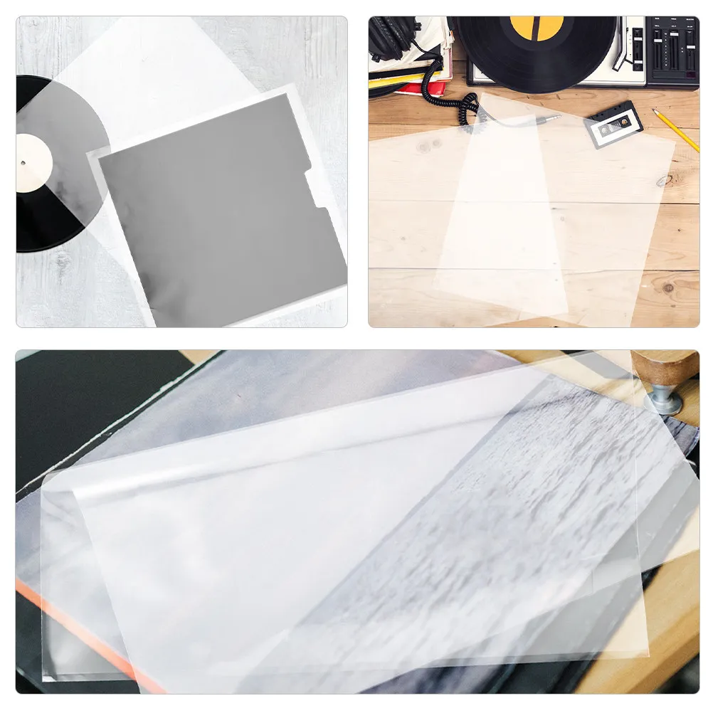 60Pcs 투명 비닐 레코드 외부 슬리브 앨범용 자체 접착식 플라스틱 보호 커버 먼지 지문 스크래치 방지