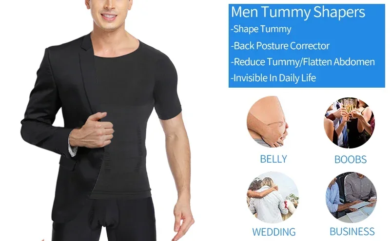 Description Picture 2 of itemMens Body Shaper Abdomen Slimming Shapewear Belly Shaping Corset Top Gynecomastia Compression Shirts WIth Zipper Waist Trainer