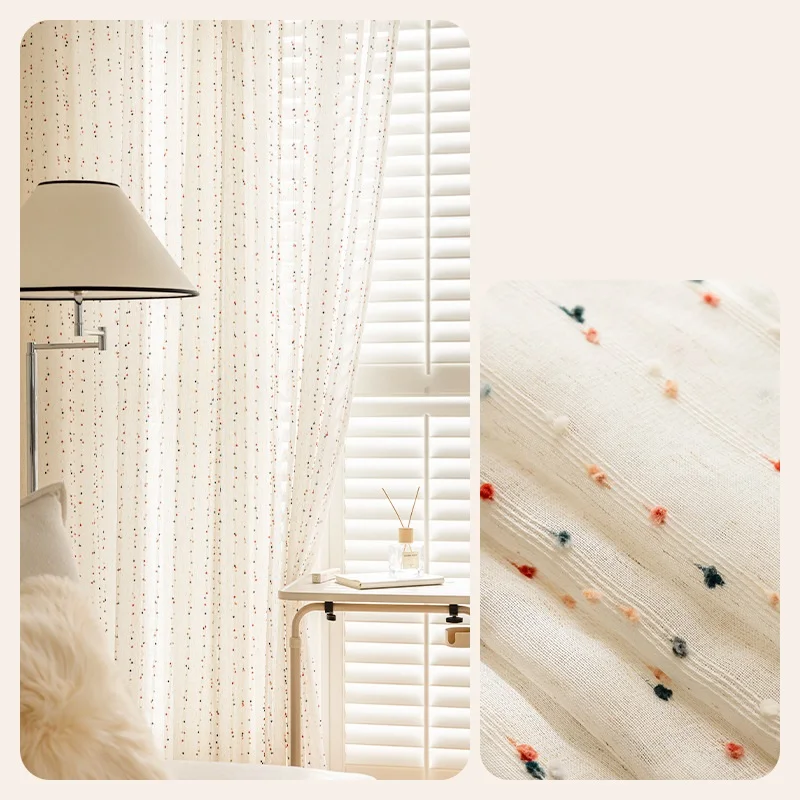Vintage Linen Transparent Curtain - Rainbow Jelly Bean Design Easy to Hang Ideal for Bedroom  Living Room