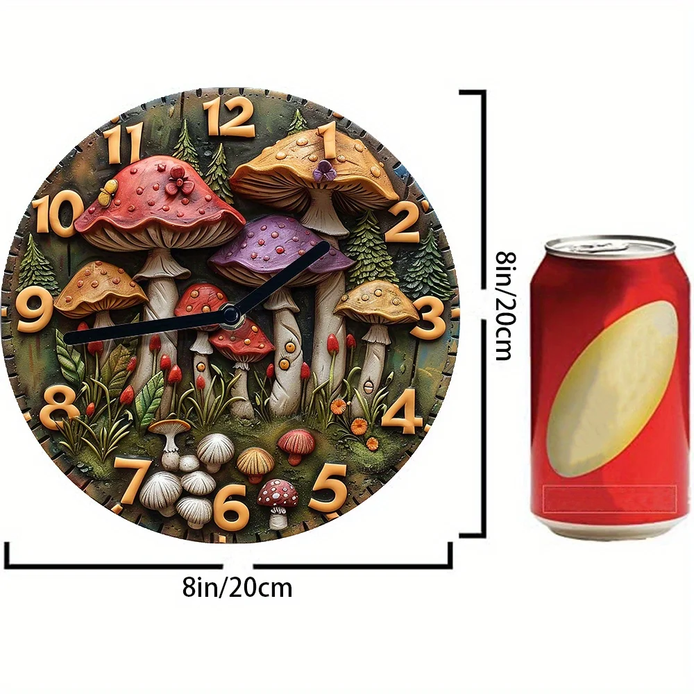 Silent Aluminum Wall Clock With Mushroom Forest Design - Perfect For Living Room Decor, Ideal Mother'S Day & Thanksgiving Gift 4