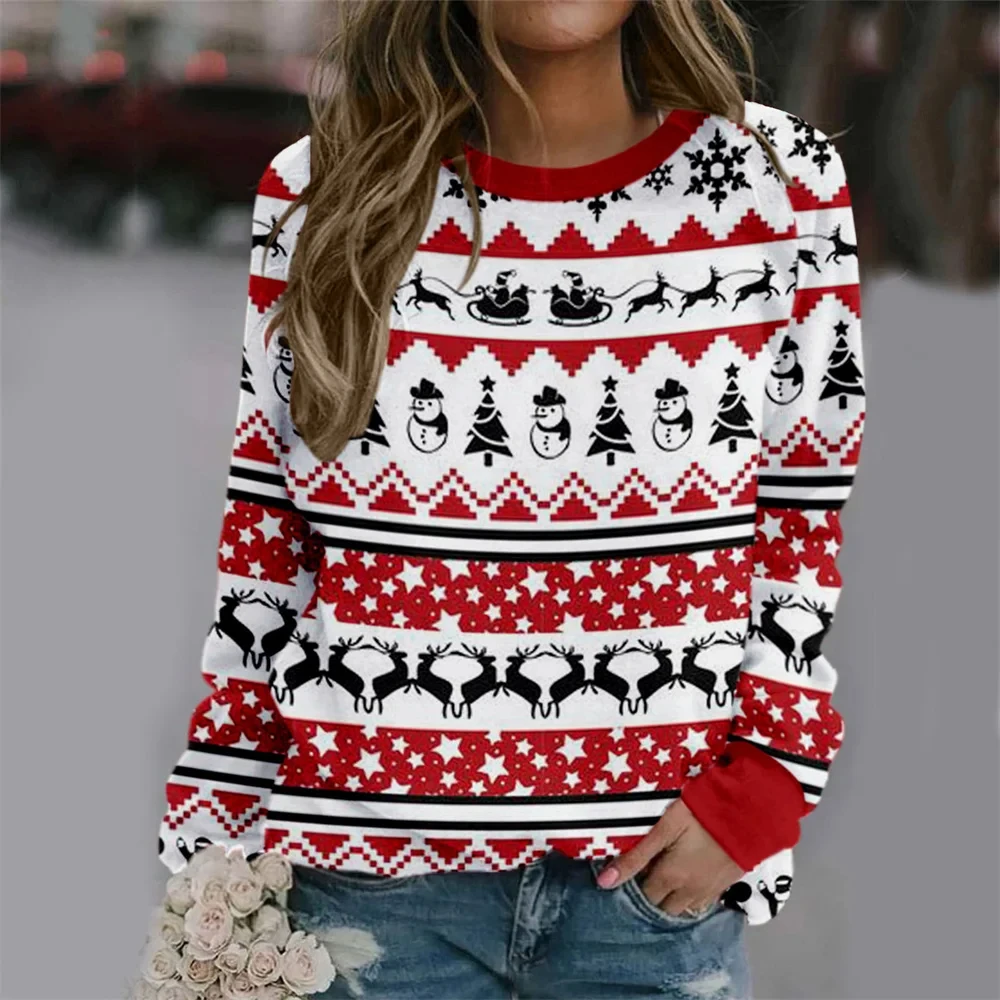 

Women Christmas elements 3D Print Casual Sweatshirts Long Sleeve T-shirt Autumn Winter Streetwear Oversized Pullovers Clothing