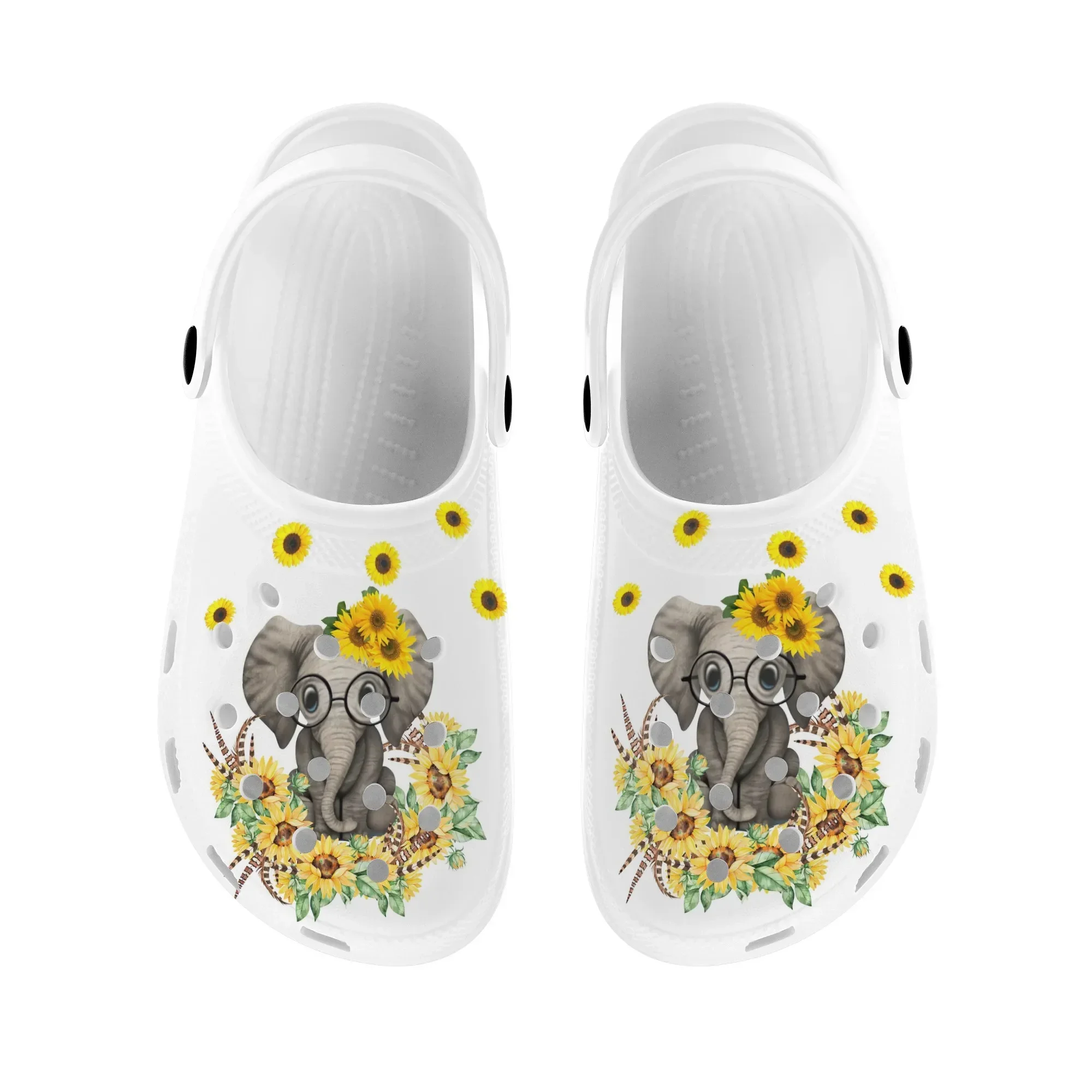 Sunflower Elephant Print Flat Sandals Unisex High Quality Travel Beach Wading Slippers Comfortable Lightweight Garden Shoes