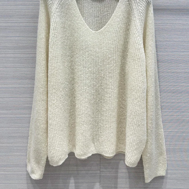 

High Quality Pure Cashmere Sweater Women Sexy V-neck Knit Pullover 2023 Winter Warm Comfort Tops Elegant 3 Colors Chic Designer