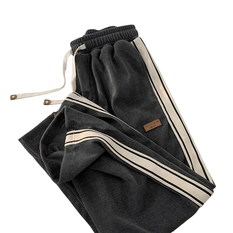 Casual Fce Lined Thi Corduroy Straight Leg Pants Men's Autumn Winter Faion Brand Versatile Loose Couple Sports Trousers