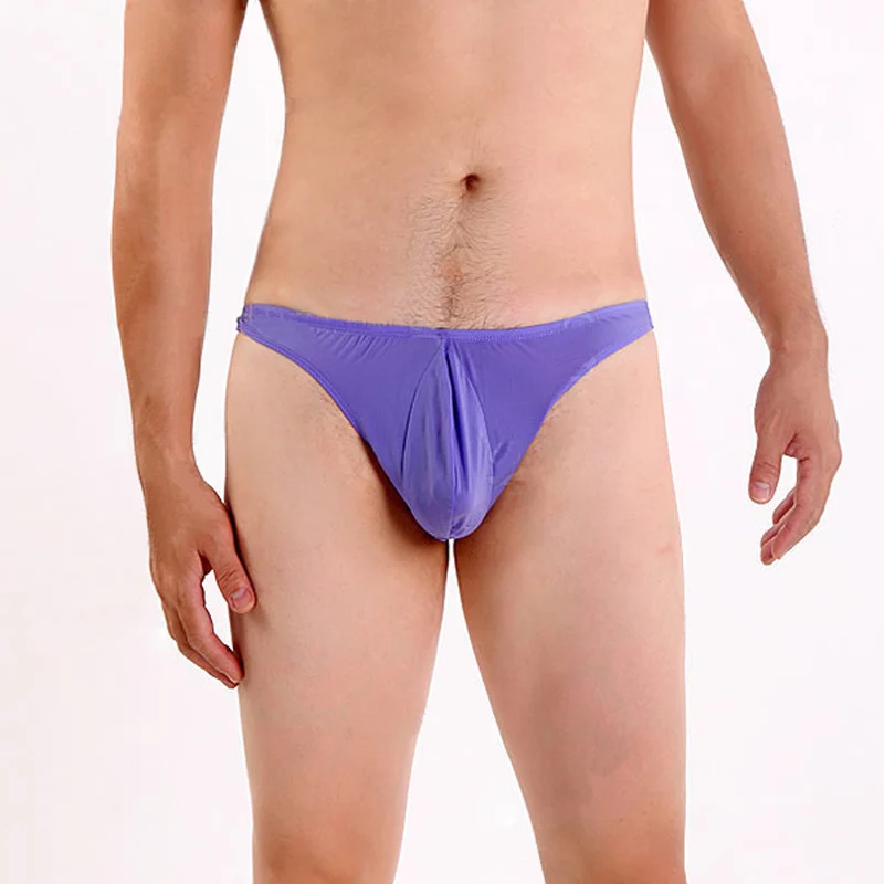 Briefs men's ultra-thin ice silk perspective u convex bag back wrinkle sexy underwear