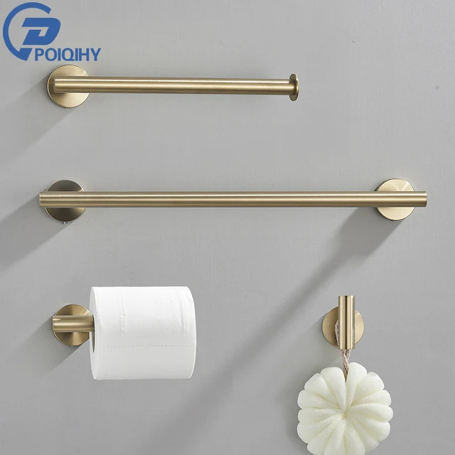 Brushed Gold อุปกรณ์ห้องน้ําผ้าเช็ดตัว Bath Robe Hook อุปกรณ์ห้องน้ําชุดชั้นวางสําหรับผ้าเช็ดตัวผู้ถือเนื้อเยื่อกระดาษ 1