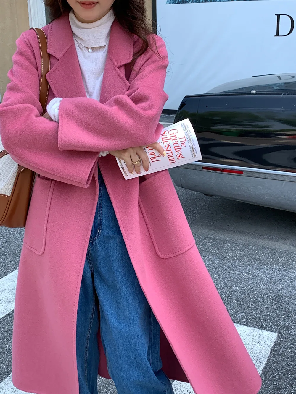 

2022 Winter Women Luxury Handmade Wool Coats Double Faced Wool 100% X-Long Design Coats Korean Women Outerwear Pink Coats