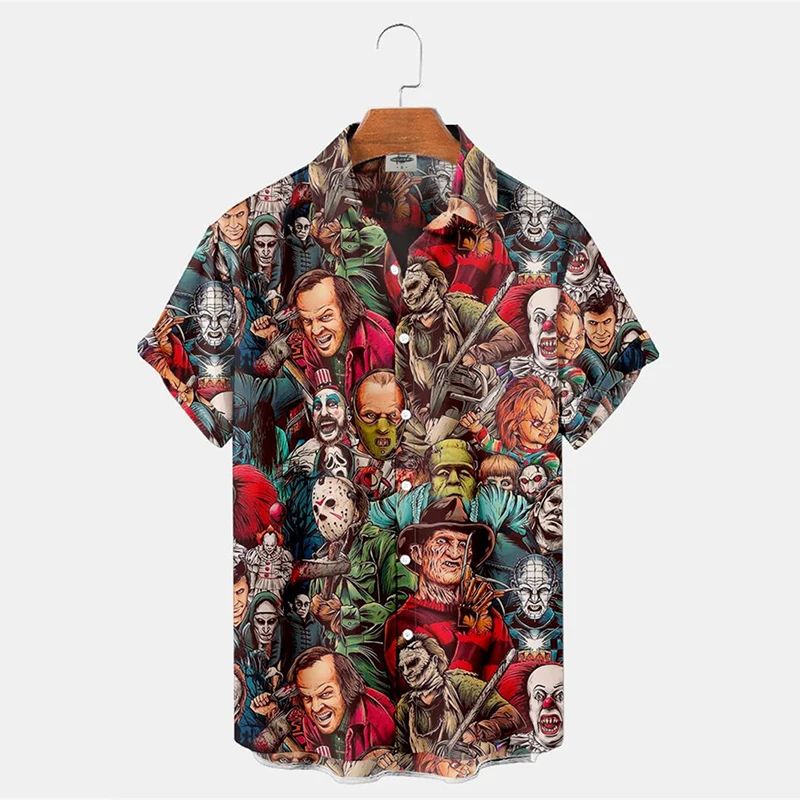 

2023 Summer New Men's Shirt Hawaiian 3D Printed Horror Pattern Fashion Designer Movie Print 3XL Tops Hot Sale Plus Size Short