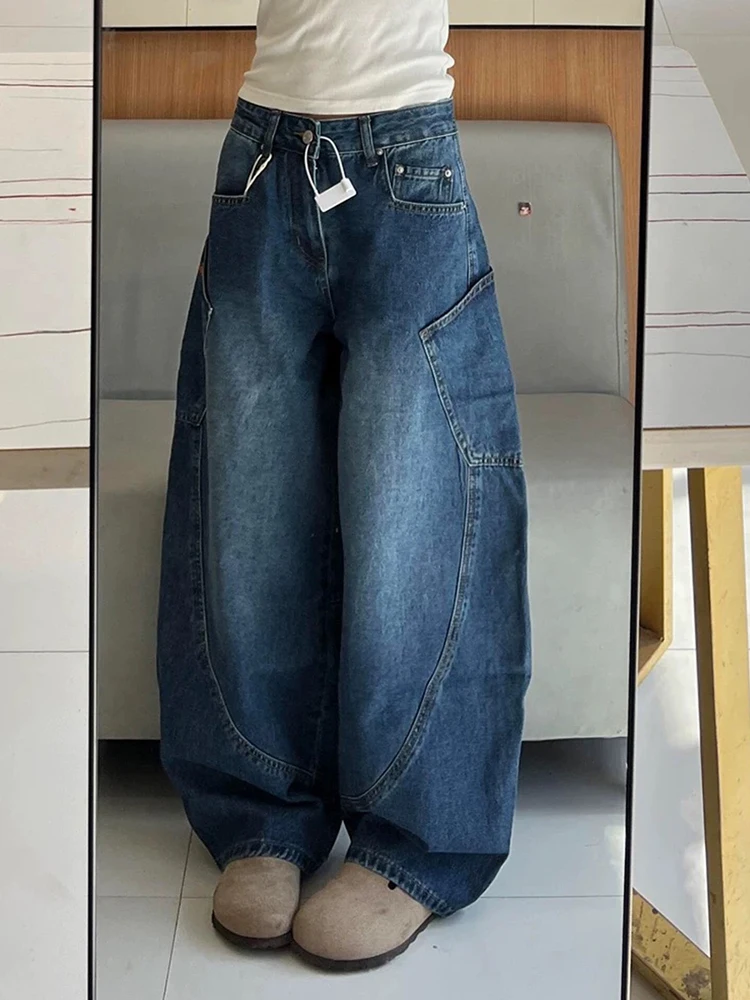 plus Size American Sle Embroidered Bla Jeans Women's Autumn Winter Loose High Waist Slim Straight Wide Leg Pants