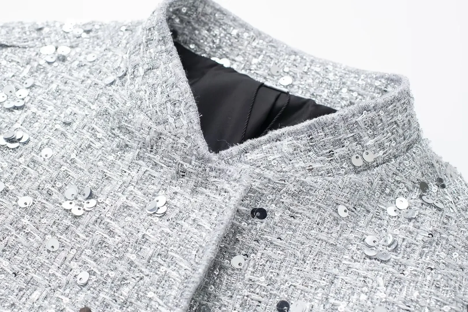 Scfcf2926f32b4f50b9afe63c46ecc67eq Women's Sequined Bomber Jacket Fall New Round Neck Long Sleeve Pocket Stretch Hem Sequins Jacket Coat Female Chic Outerwear Mallzona