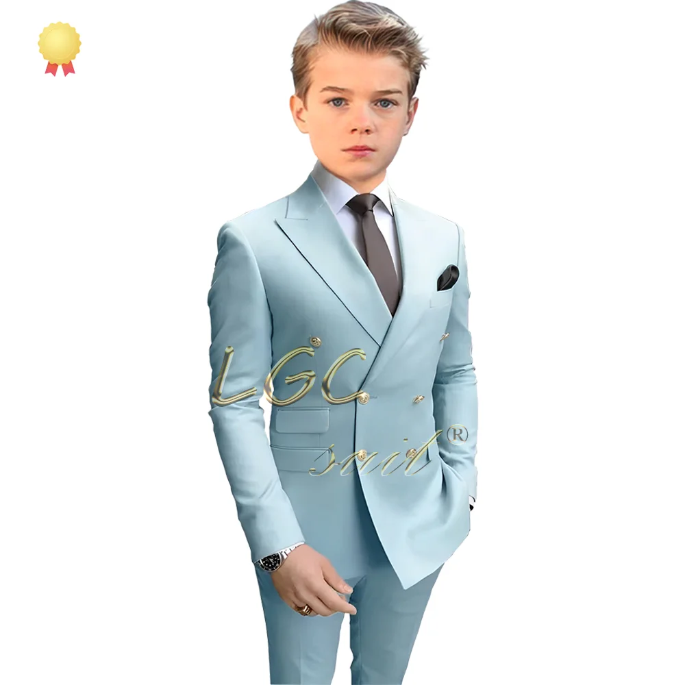 Children's gold double-breasted suit (jacket + trousers) suit for children aged 2~16 for wedding formal events boys formal suit set