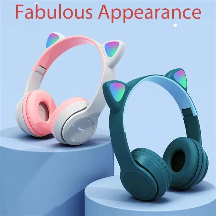P47M Wireless Bluetooth Headset Gamer Cat LED Light Waterproof Noise Cancelling Earbuds Wireless Headphones Bluetooth Earphones 4