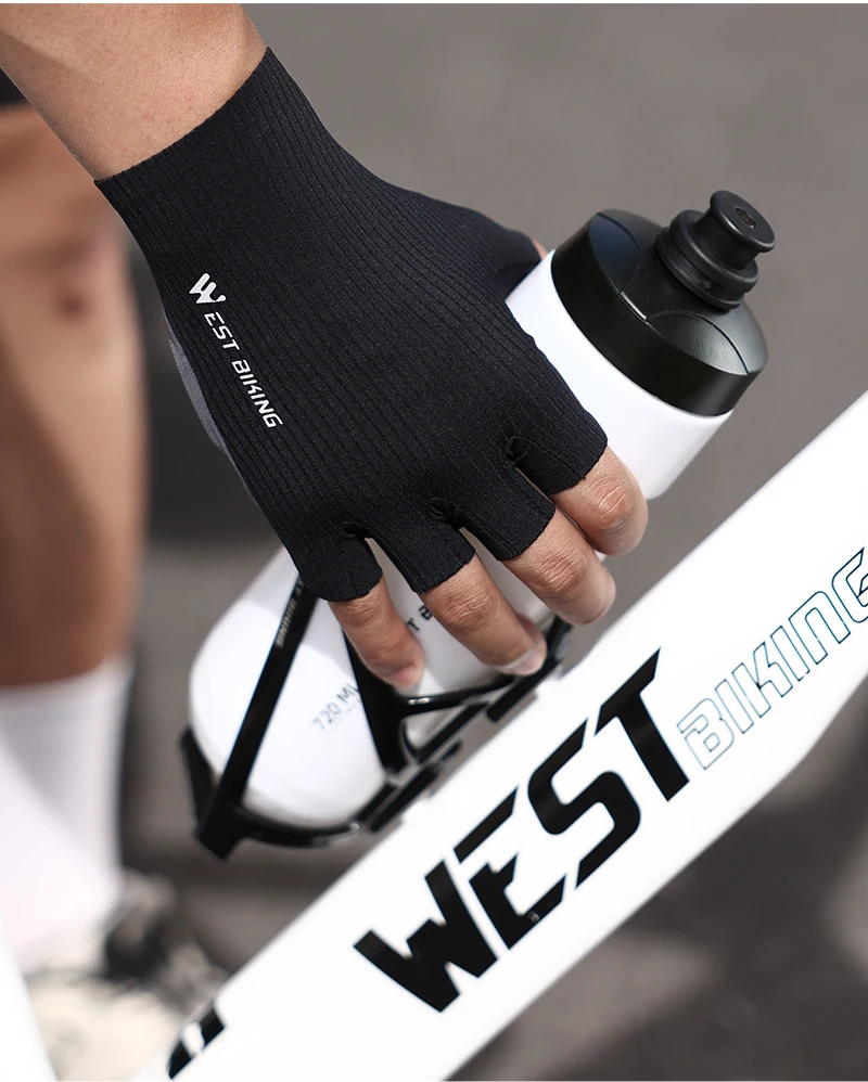 WEST BIKING AERO Cycling Gloves Italy Elastic Interface® Ultra Palm 200kg/m³ Shockproof Bicycle Accessorie Fingerless Gloves MTB