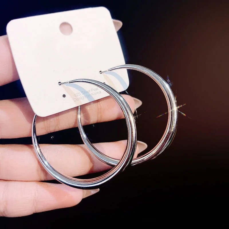 Neue Mode 316L Edelstahl Metall Großen Kreis Hoop Ohrringe Für Frauen Übertrieben C-Förmigen Runde Ohrringe Schmuck Geschenke l731 – Detail 4