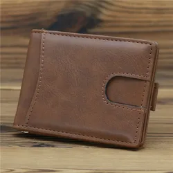 RFID Dollar Money Clip Casual Small Wallet for Men PU Leather Male Slim Wallets Short Mini Wallet with Card Holder Pocket Purses