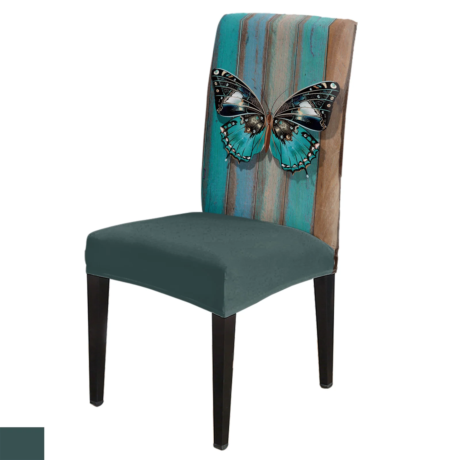 

Wooden Texture Turquoise Butterfly Dining Chair Cover 4/6/8PCS Spandex Elastic Chair Slipcover Case for Wedding Home Dining Room