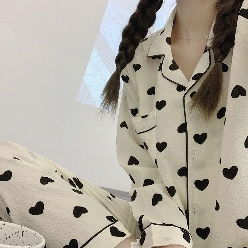 Cardigan small lapel floral pajamas women spring and autumn thin foam wrinkled apricot small love casual sweet lovely home suit