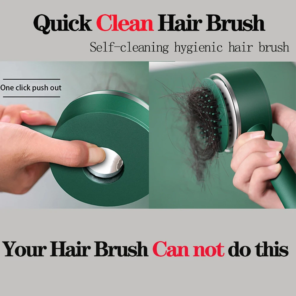 Spazzola per capelli autopulente rapida One-Key, pettine per capelli autopulente con cuscino d'aria per donne, pettine per massaggio del cuoio capelluto_voghion.com