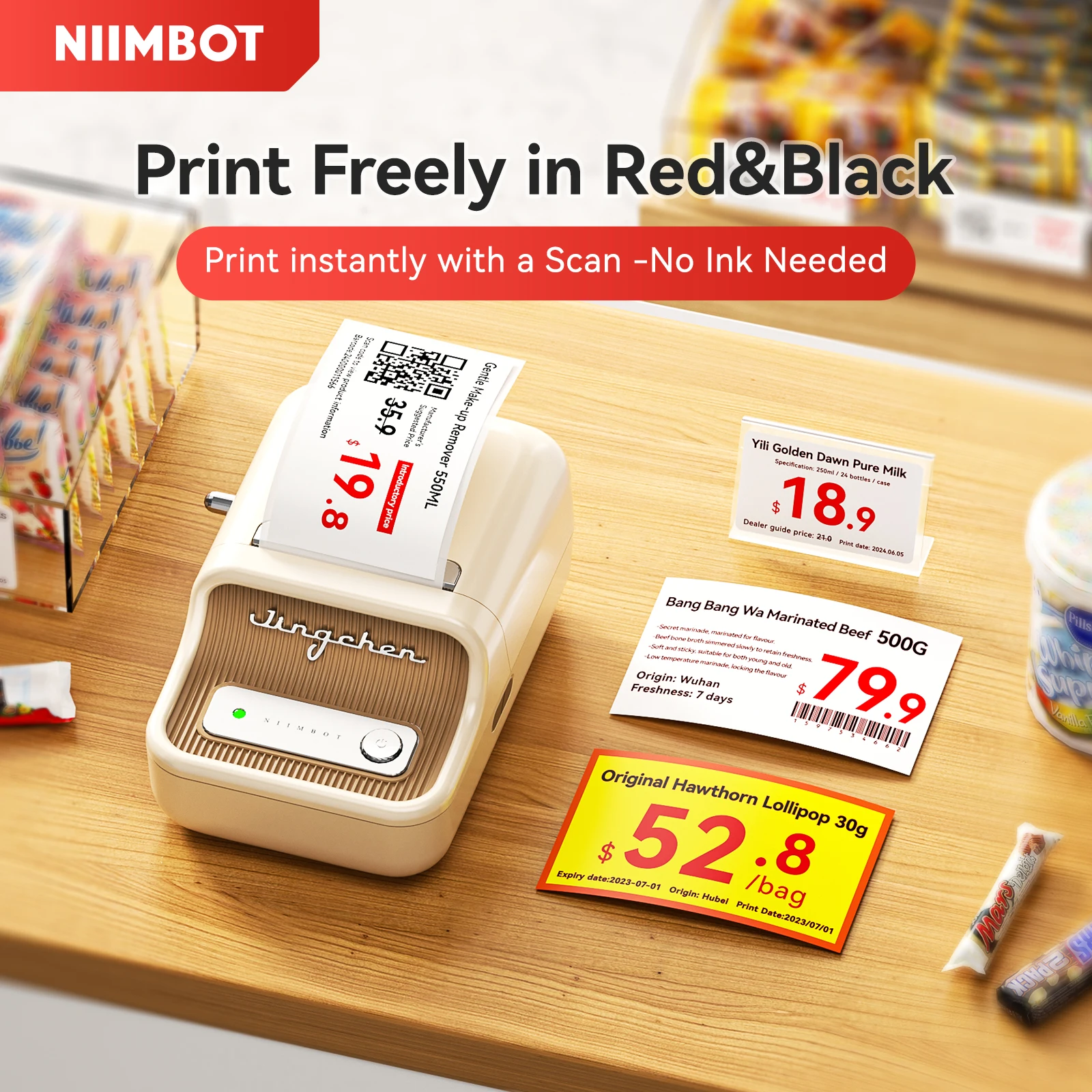 300DPI Niimbot B21-Pro Mini Portable Thermal Label Printer Mini Adhesive Sticker Printers & Black Red Font Label Paper NEW